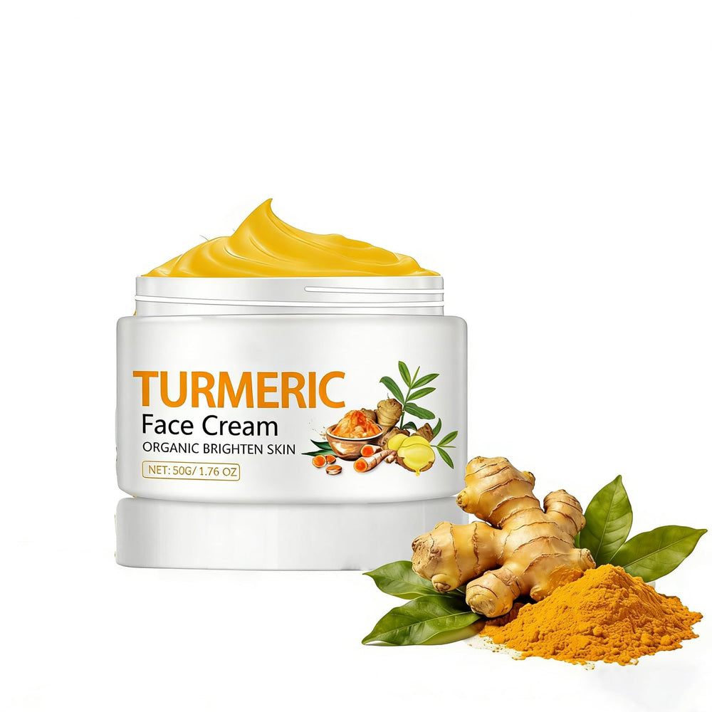 Turmeric Face Cream jar close-up showing creamy texture for even, radiant skin