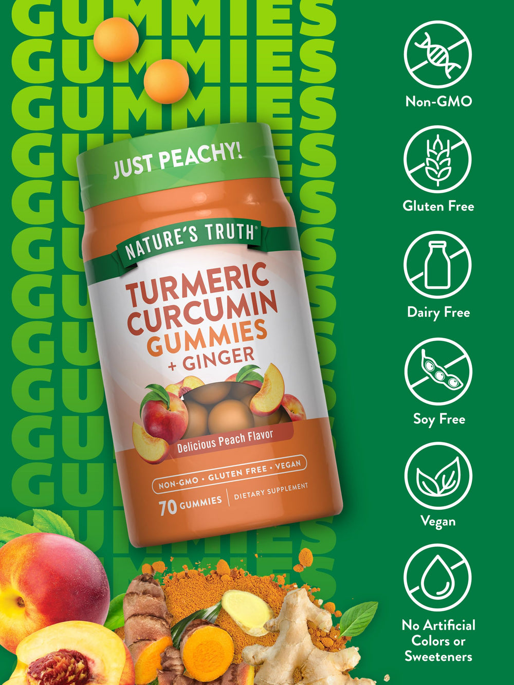 Close-up of peach flavored gummies