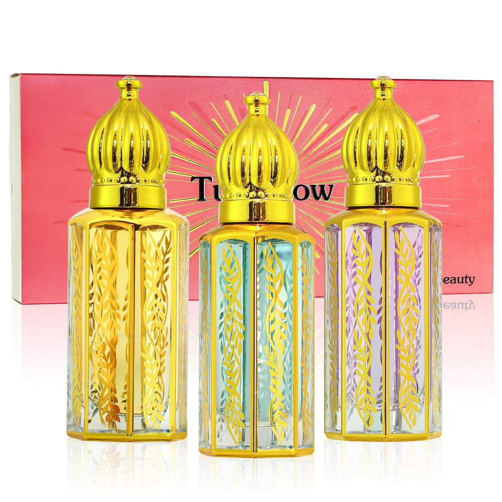 Tuteshow Arabian Rose Roll-On in pink bottle showing quick absorption
