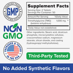 Back label of Tuthi TMG Supplement bottle with supplement facts