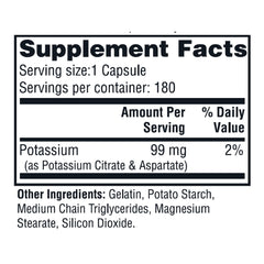Close-up of ingredients on Twinlab Potassium Caps label