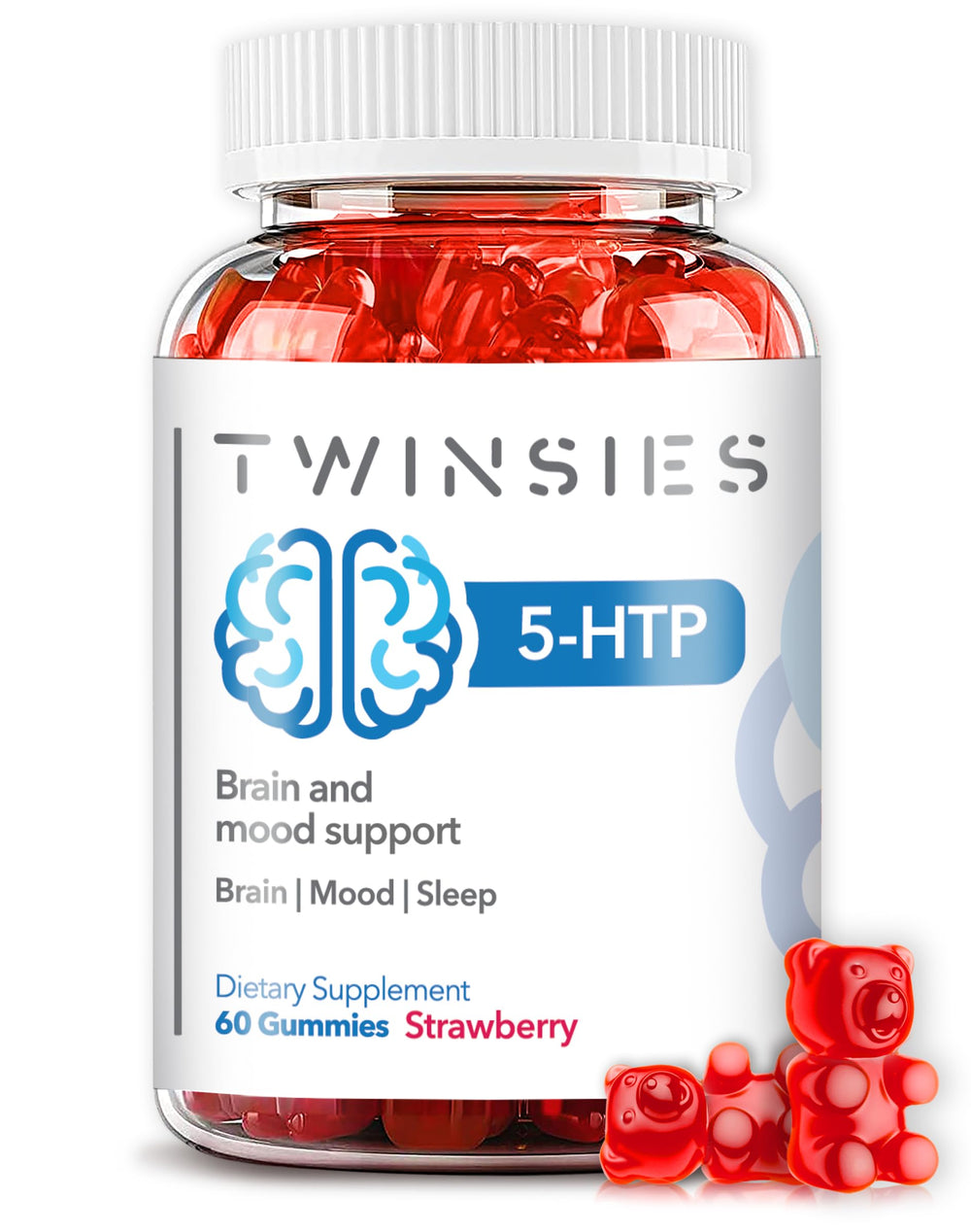 Twinsies 5-HTP Calm Gummies strawberry flavor bottle label