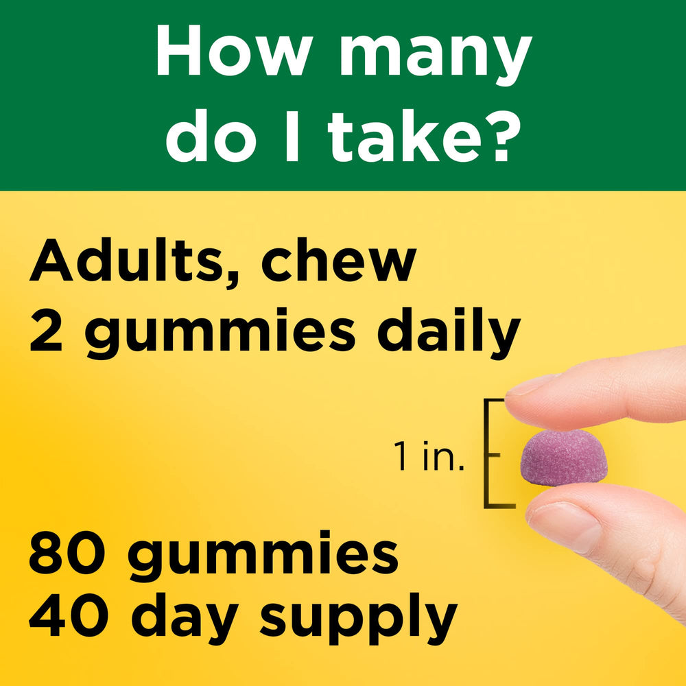 Serving suggestion showing two gummies daily