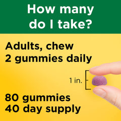 Serving suggestion showing two gummies daily