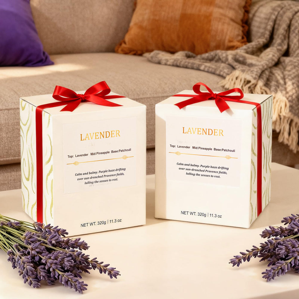 Two long-lasting soy wax candles in use