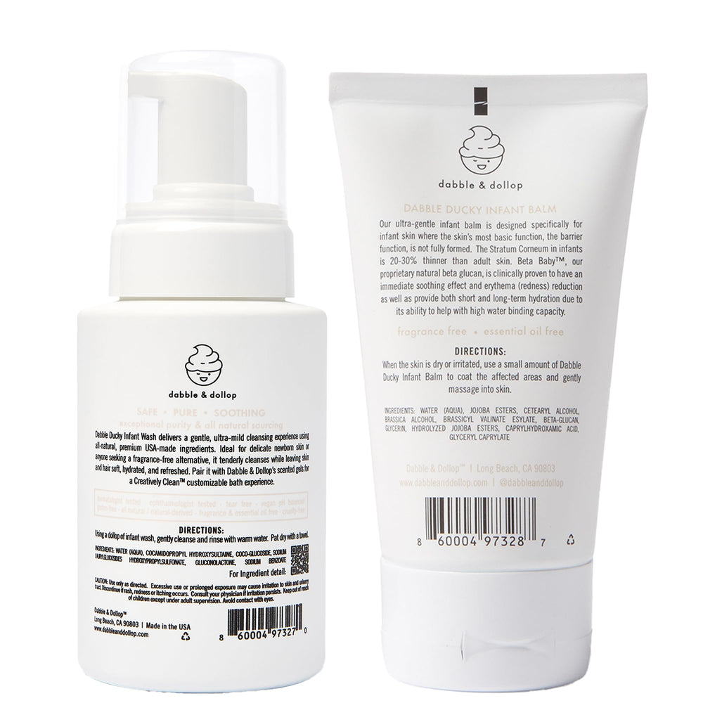 Dabble & Dollop 2-pack baby care packaging ready for gifting.