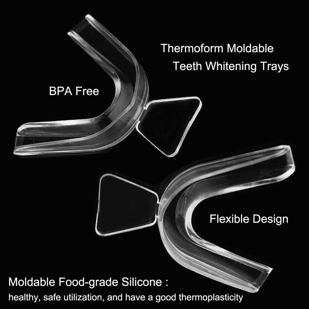 Whitening tray kit showing packaging, trays, and care notes