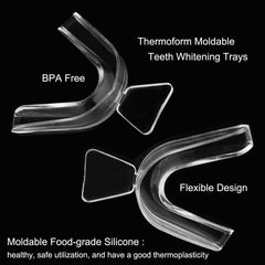 Whitening tray kit showing packaging, trays, and care notes