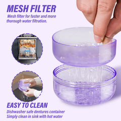 Open two-layer denture case for storage and soaking