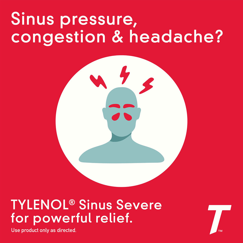 Tylenol Sinus + Headache daytime caplets box back shows directions and ingredients