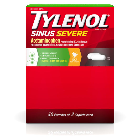 Tylenol Sinus Severe Daytime Caplets pack for travel relief during everyday activities.