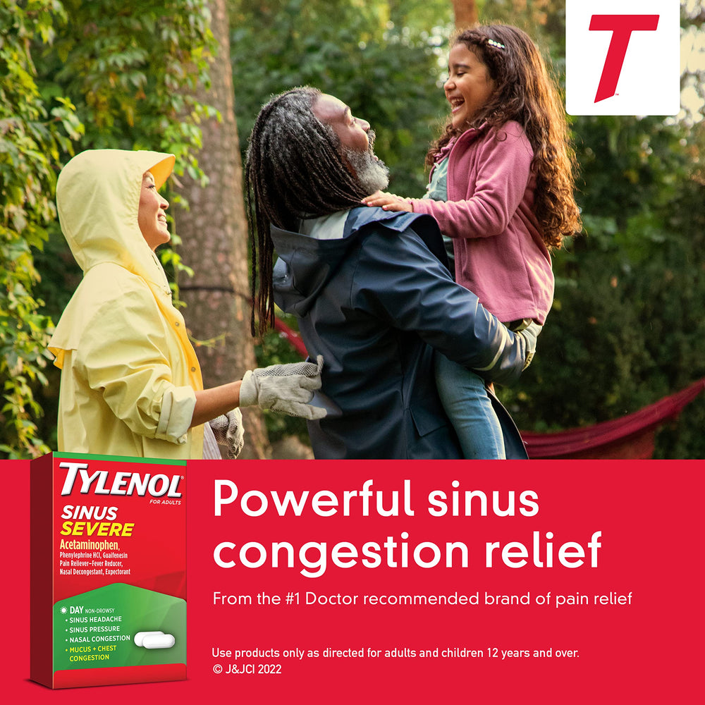 Tylenol Sinus Severe Daytime Caplets travel pack for on-the-go symptom support.