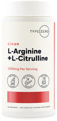 Product bottle front with Type Zero L-Arginine + L-Citrulline label