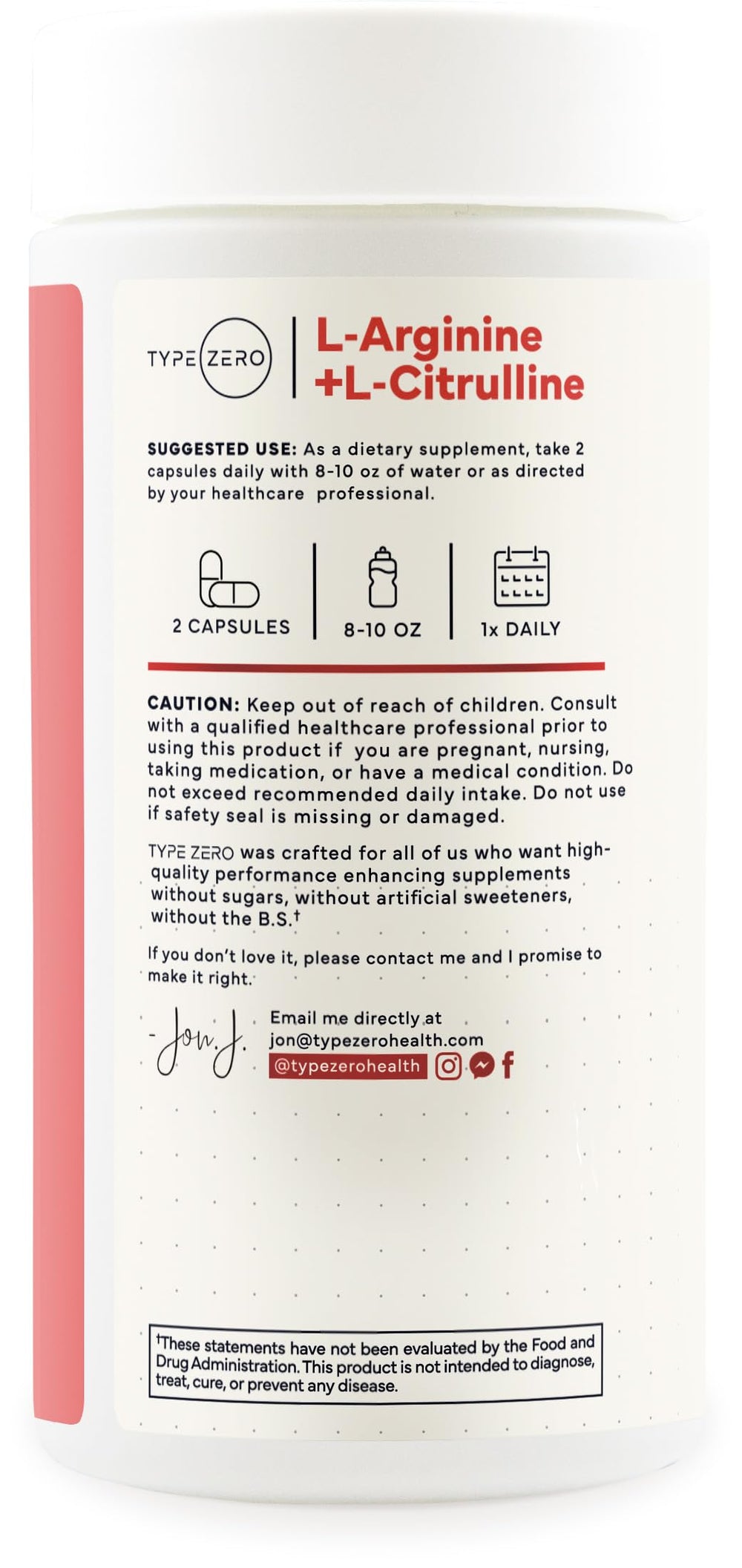 Back label with supplement facts and ingredients
