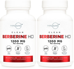 Type Zero Berberine HCL 1200mg bottle – 60 capsules, Pack of 2