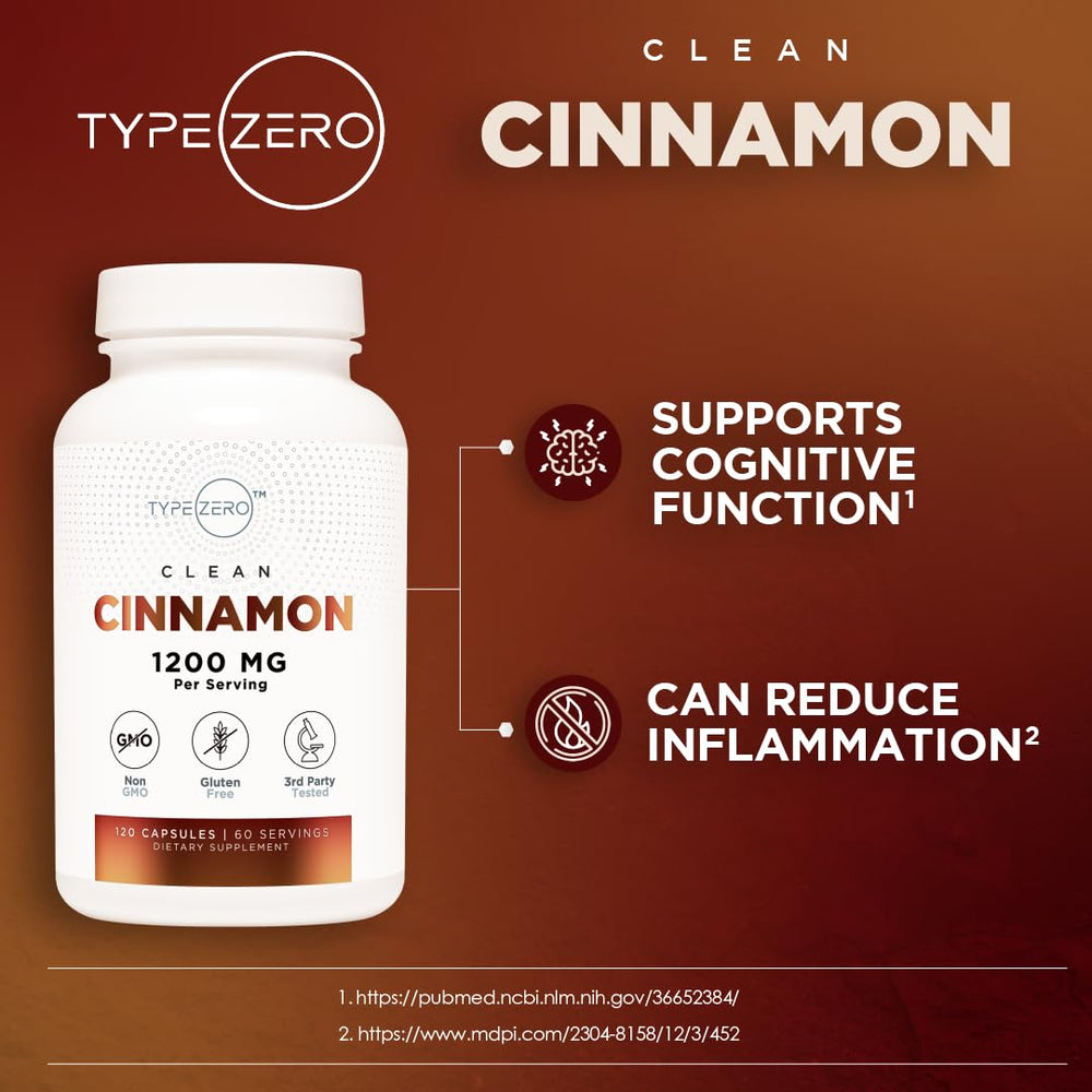 Cinnamon capsules close-up showing 1200mg dosage