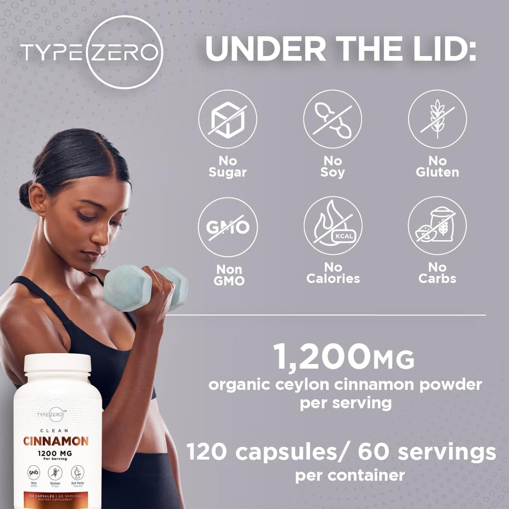 Retail display showing pack of 2 Type Zero Cinnamon capsules