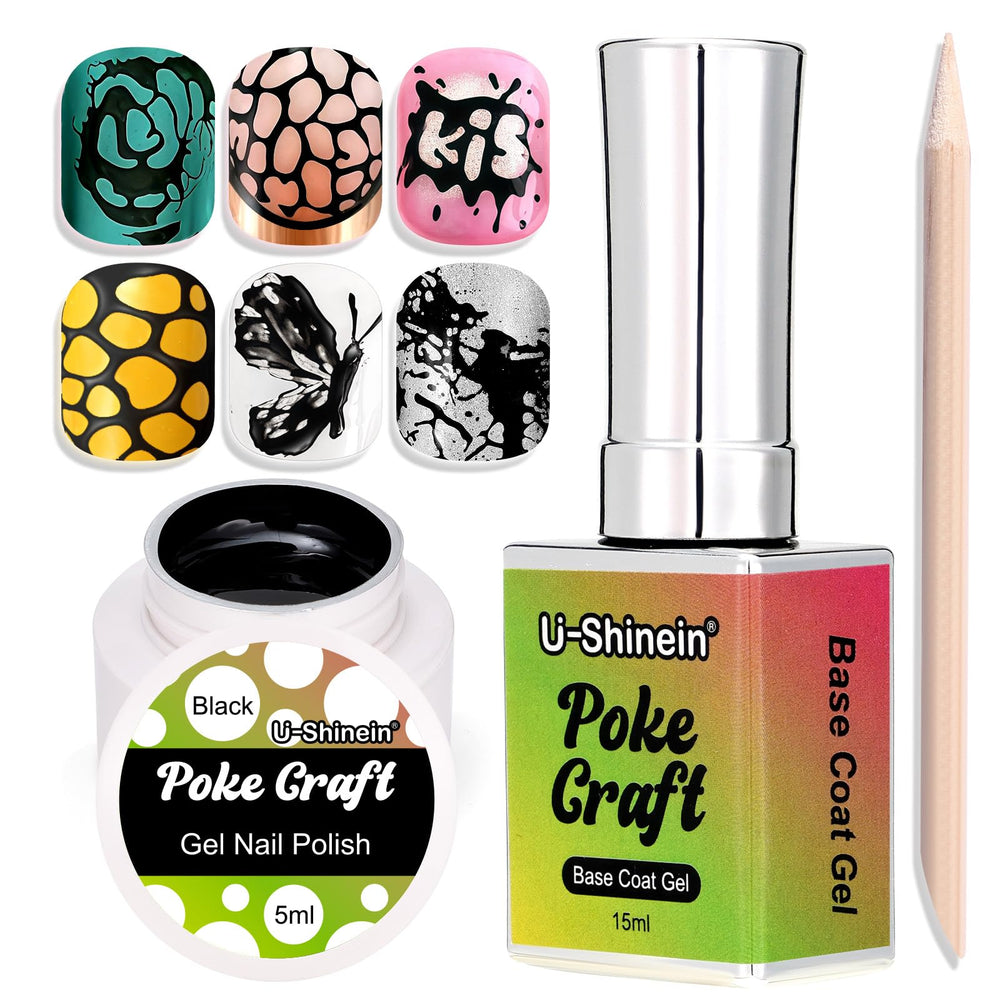 U-Shinein Black Poke Gel Kit front view for versatile at home manicure ideas