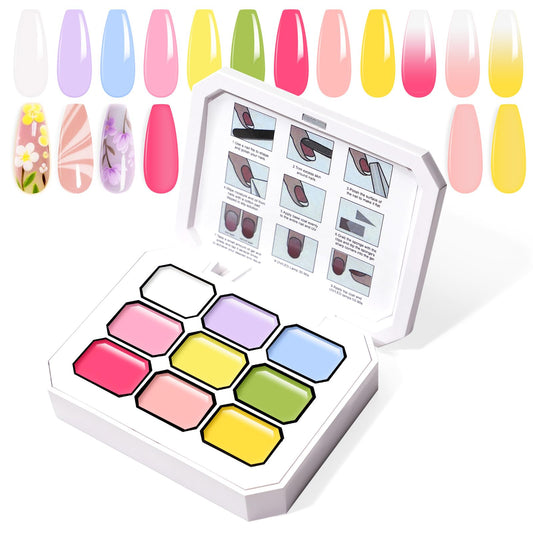 U-Shinein gradient palette of 9 colors for smooth ombre nails and creative gradients.