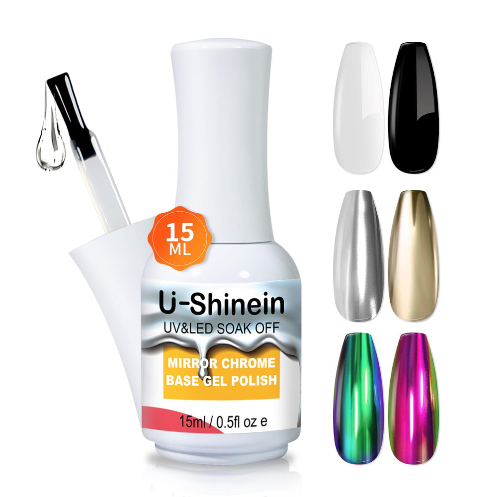U-Shinein mirror base coat bottle delivers long-lasting chrome shine.