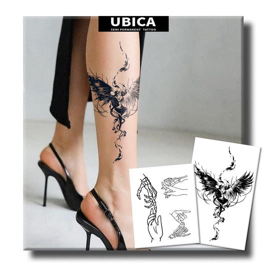 UBICA Angel vs Devil couple wings full design on skin for dramatic temporary body art