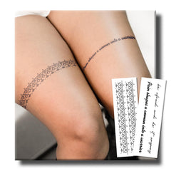 UBICA lace-thigh tattoo design 01 on skin, long-lasting leg art