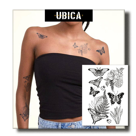 UBICA moth and grass tattoo collection with realistic botanical designs