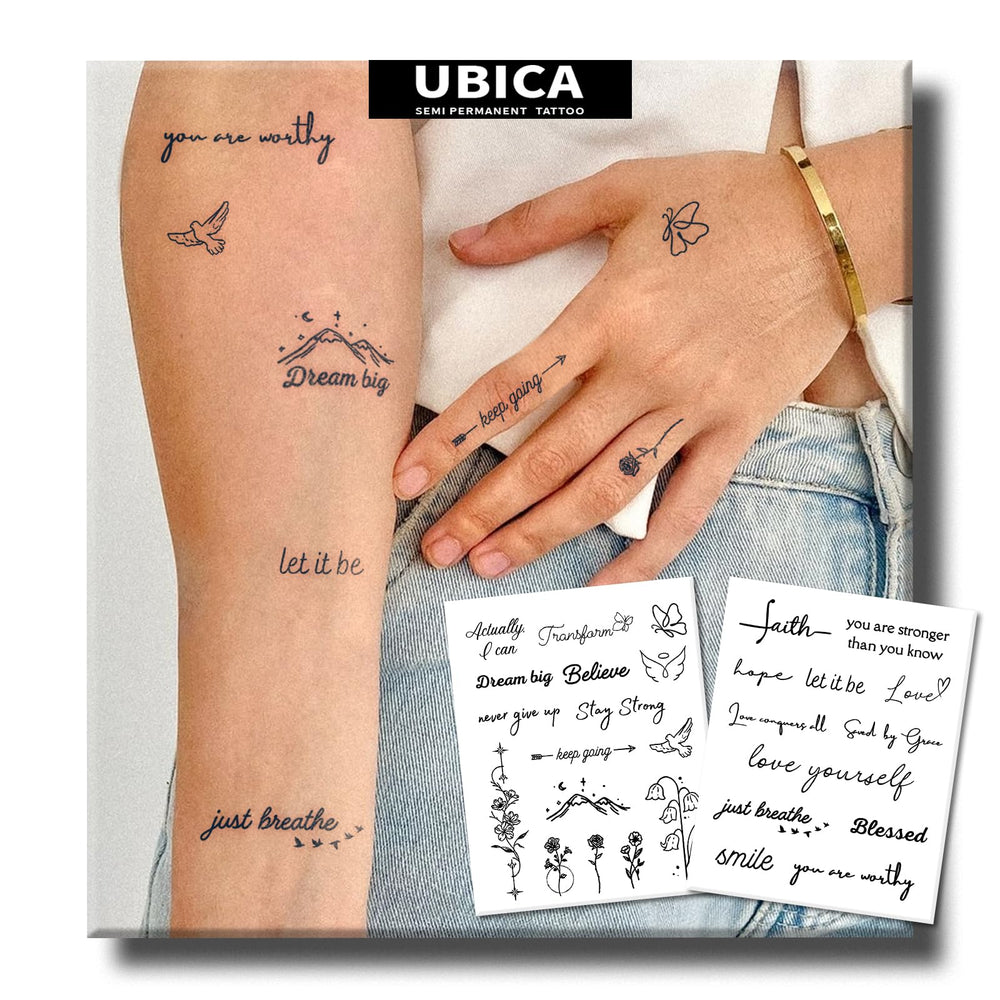 UBICA packaging with two tattoo sheets, a stylish gift option.