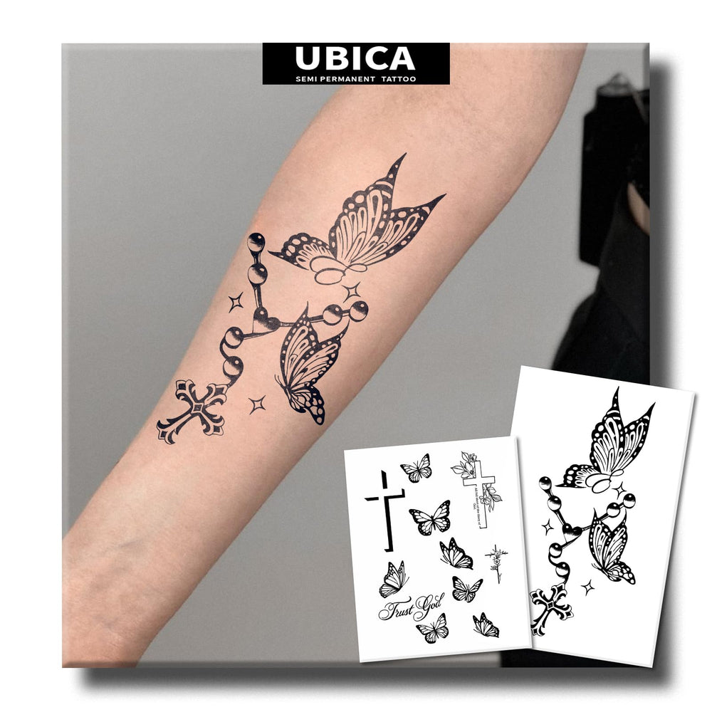UBICA Tattoo Tech butterfly-cross sheet design for stylish temporary body art