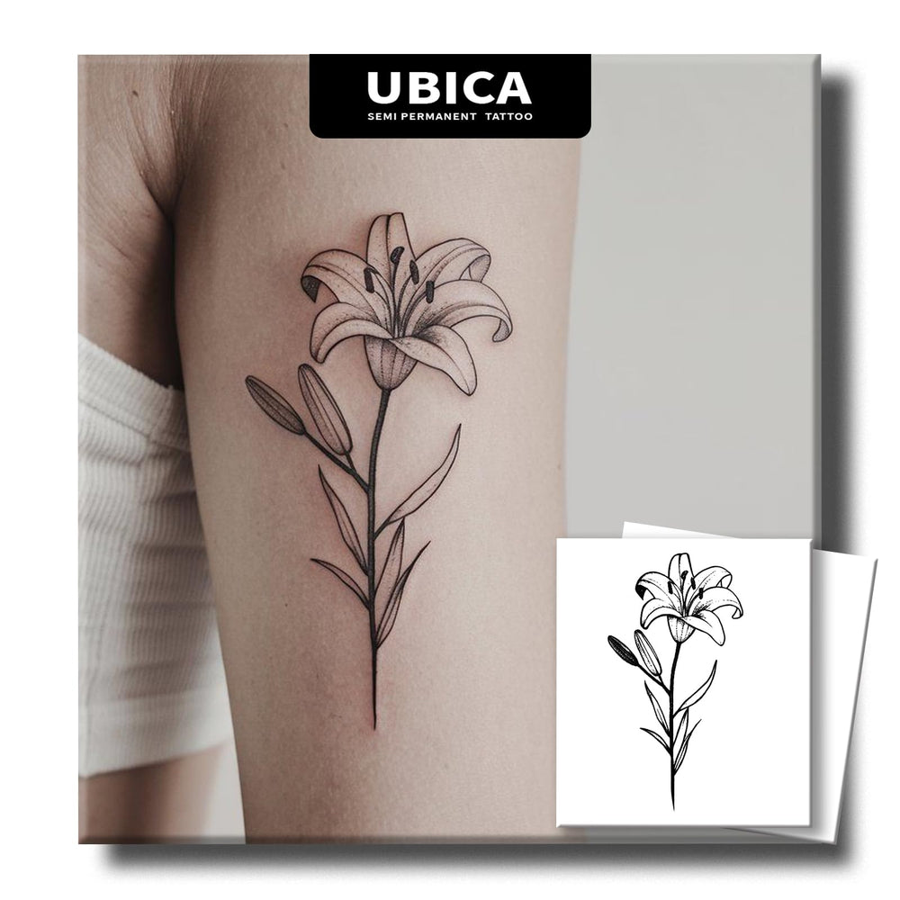 UBICA Tattoo Tech Lily Flower Full Bloom on skin for timeless daily elegance.