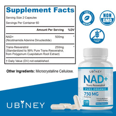 Ubiney NAD+ 750mg capsules in bottle