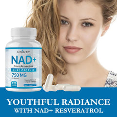 DNA repair and cellular energy concept with NAD+ and trans-resveratrol