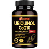 Ubiquinol CoQ10 200mg softgels bottle on white background