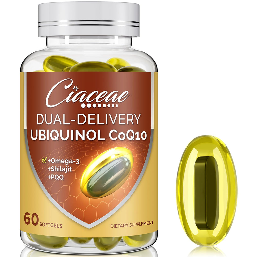 Front view of Ubiquinol CoQ10 600mg Softgels with Omega-3 and Shilajit
