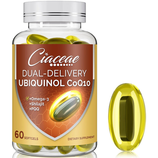 Front view of Ubiquinol CoQ10 600mg Softgels with Omega-3 and Shilajit