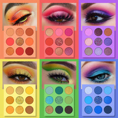 Swatches of matte shades from UCANBE Splashy Candies palette for bold lids show rich pigment.