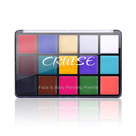 UCANBE Face Body Paint Oil palette with 15 colors for pro makeup looks.