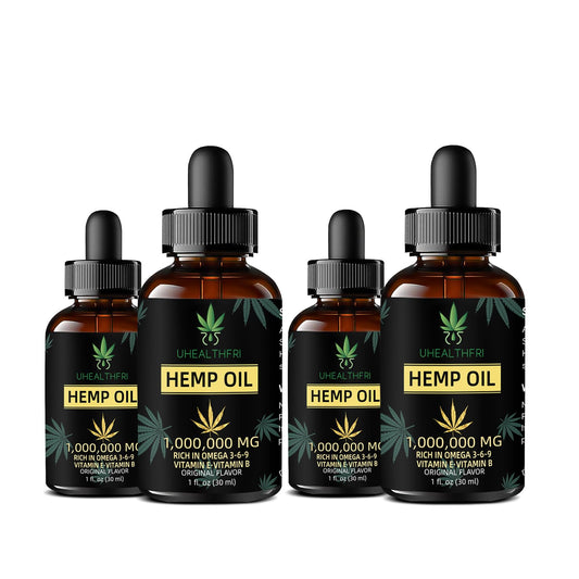 Uhealthfri Hemp Oil bottle with 4-pack packaging