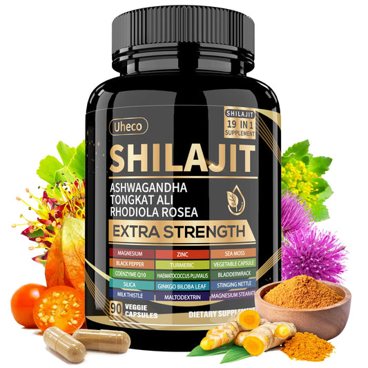 Uheco Shilajit bottle with Himalayan mountains in background