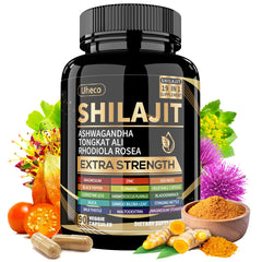 Uheco Shilajit bottle with Himalayan mountains in background