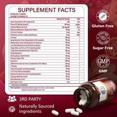 Close-up of key ingredients: Alpha GPC, L-Tyrosine, Bacopa, and Lion's Mane