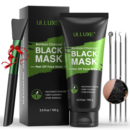Masque charbon Ulluxe sur visage purifiant et absorbant l'excès de sébum.