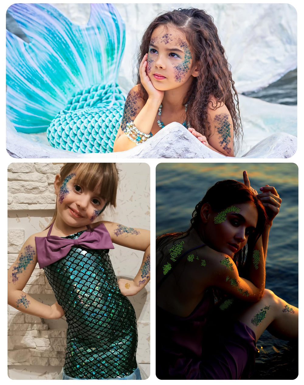 Ulmisfee mermaid-scale tattoos sheet 5 kid-friendly costume embellishments