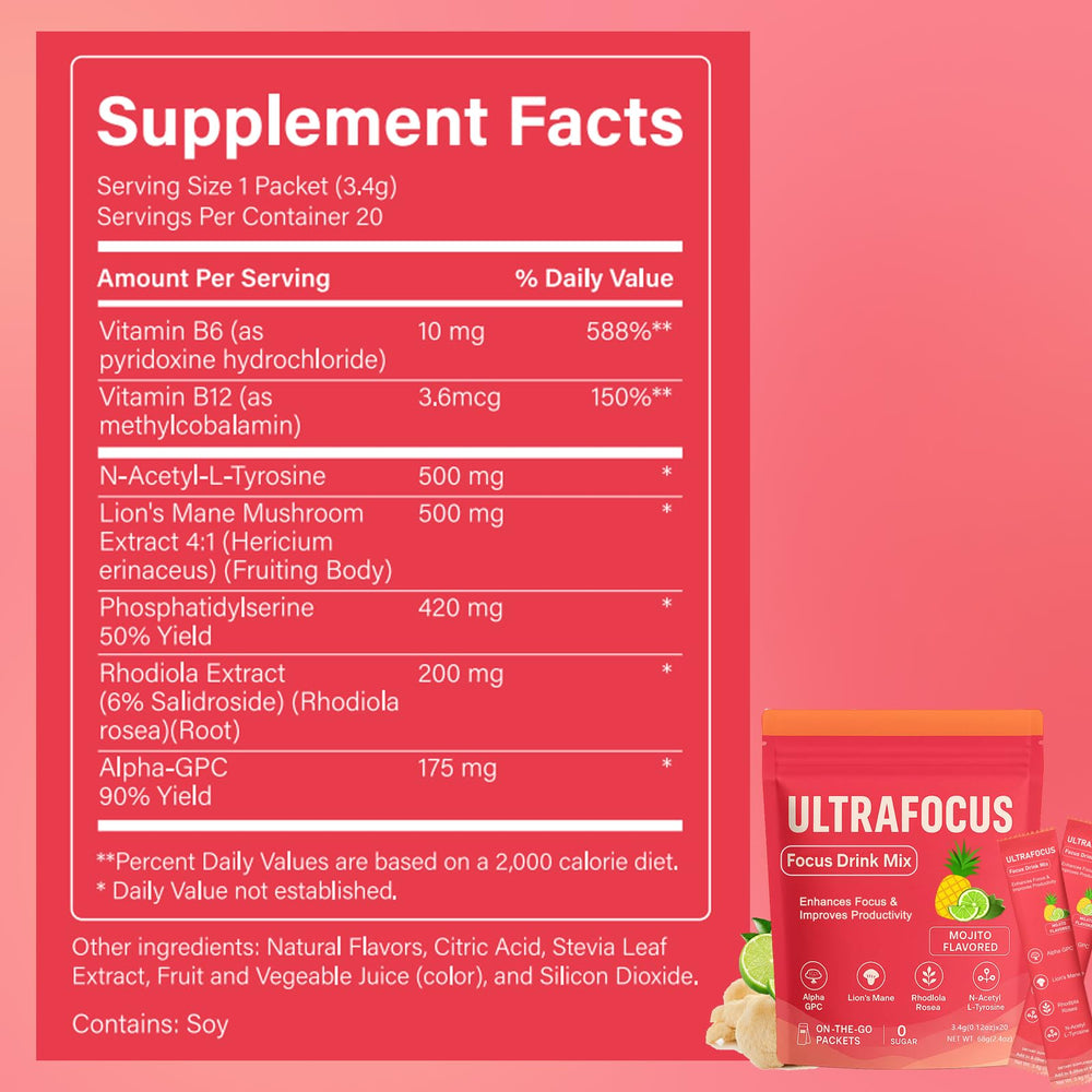 Ulora Ultrafocus mojito sachets and packaging