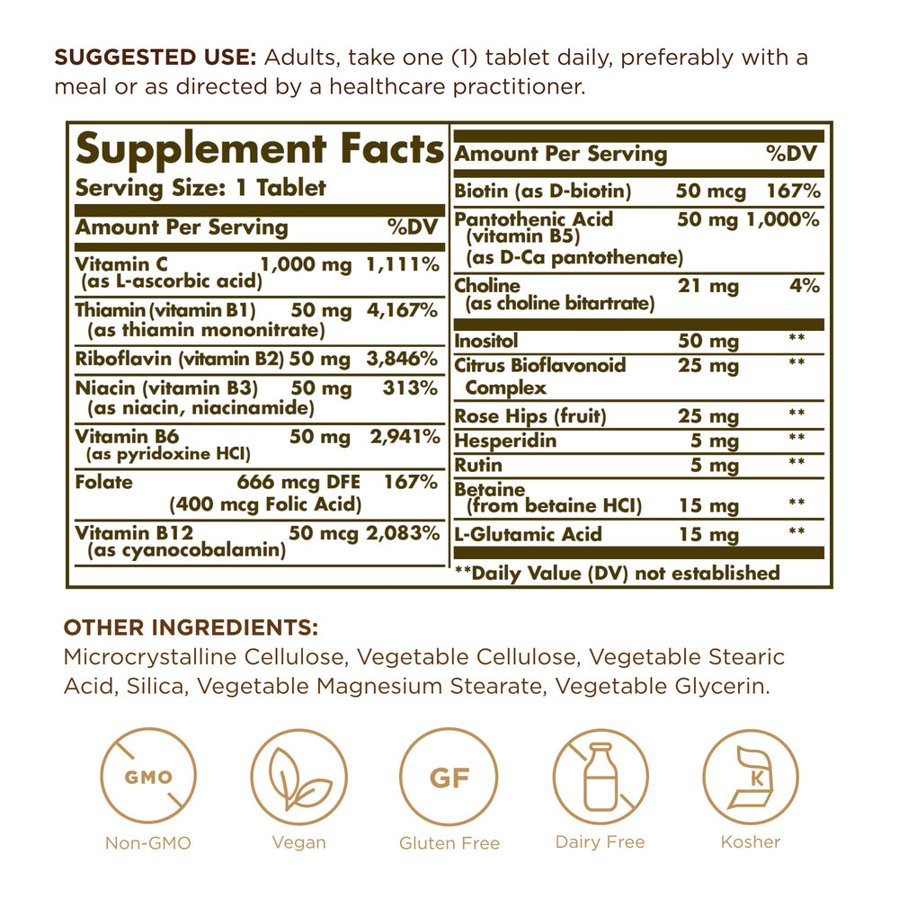 Close-up of the supplement bottle showing B+C Complex information
