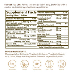 Close-up of the supplement bottle showing B+C Complex information