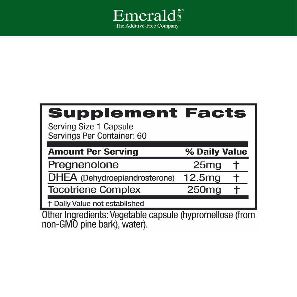 Close-up label showing DHEA 25mg per capsule
