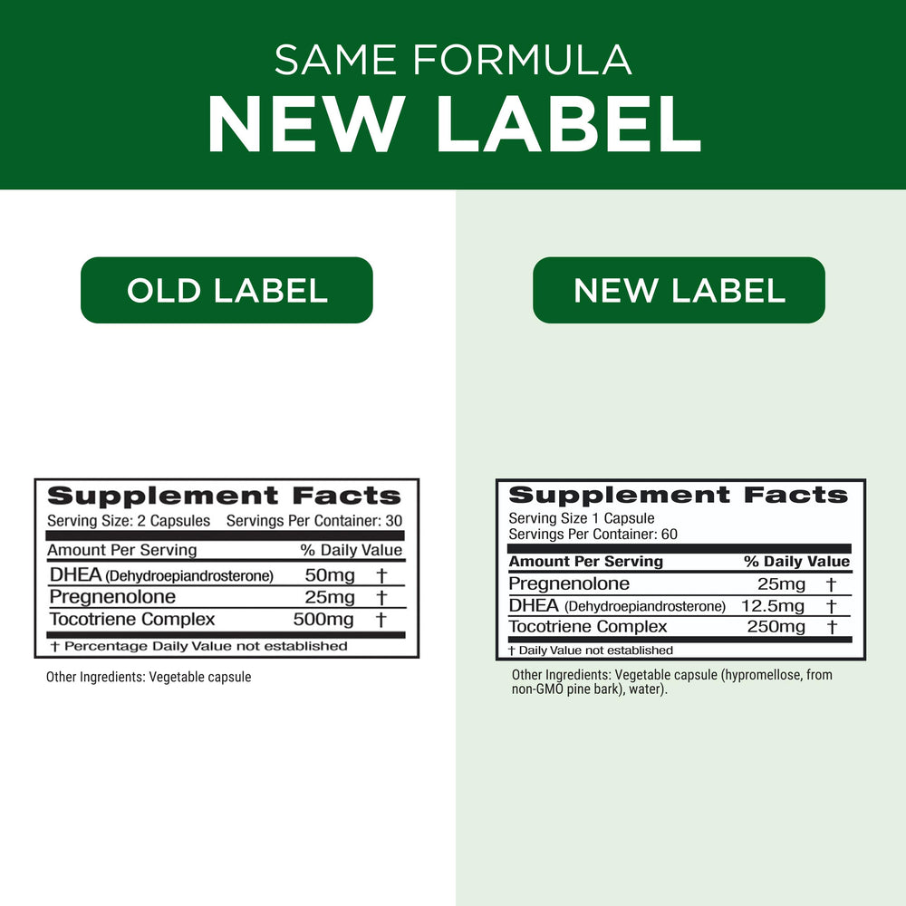 Label featuring DHEA and adrenal support information