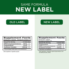 Label featuring DHEA and adrenal support information