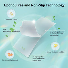 Ultra-thin whitening strips adhered to teeth demonstration